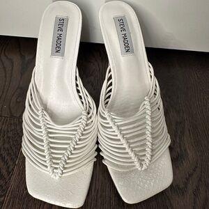 white strappy steve madden heels